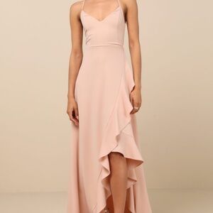 Lulus Caryl Light Blush Ruffled Tulip High-low Maxi Dress Pink - Size L